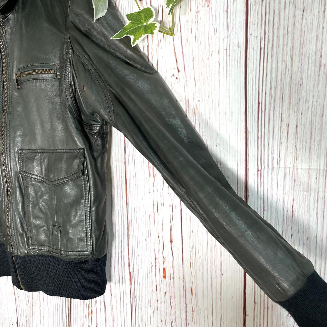 【人気】ディーゼル　レザージャケット　ライダースジャケット　シングル　緑　羊革