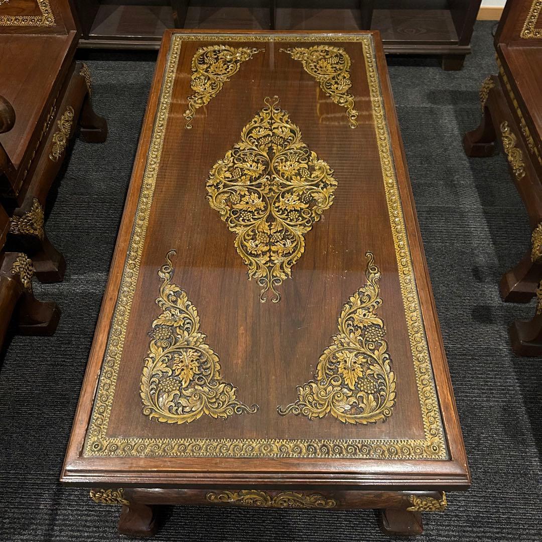 【即配送可！】木彫りが美しいローテーブル　アジアン　バリ風　アンティーク　美術品