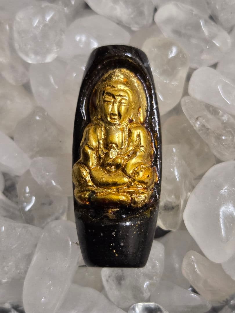 924　天珠　 観音天珠　金色仏像　 陰陽　太極　dzibeads！