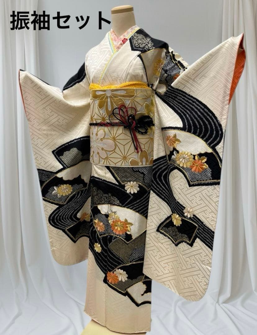 （8060）⌘（正絹）白黒︎✿絞り振袖フルセット ⌘