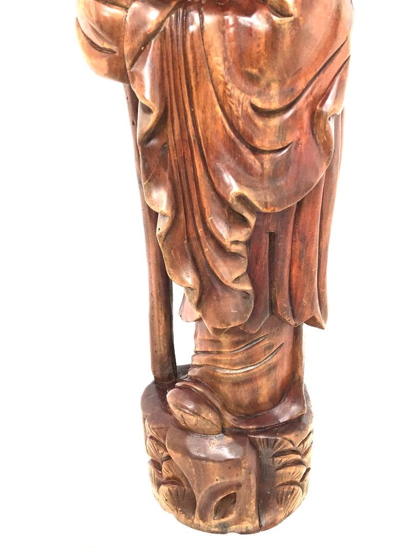 【骨董】特大 高さ106㎝ 福禄寿 木彫り 一刀彫り 高級 紫檀 置物 縁起物