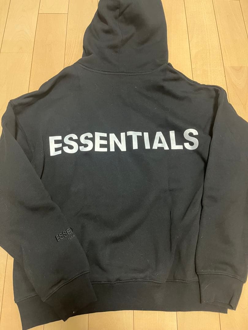 FOG ESSENTIALS ブラック黒パーカー人気ロゴ 反射フォント裏起毛 S