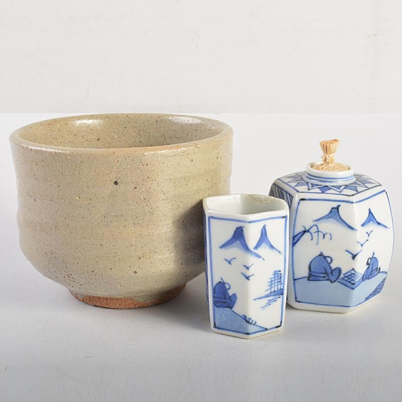 茶道具　利休茶箱　茶碗　平安春峰作　振出など　八点　一式　仕覆付　V　R7509