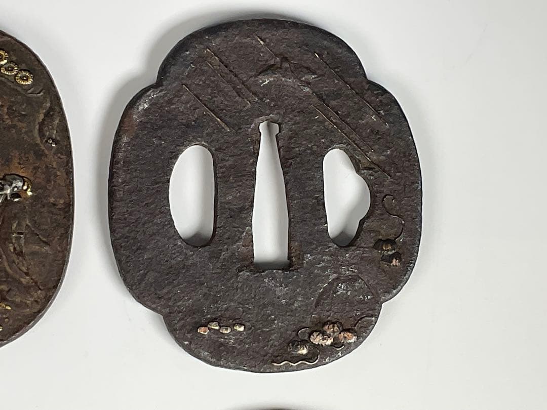 ③ 鉄鍔　短刀鍔　花鳥　人物　金銀象嵌　計４点　武具　刀剣　江戸期