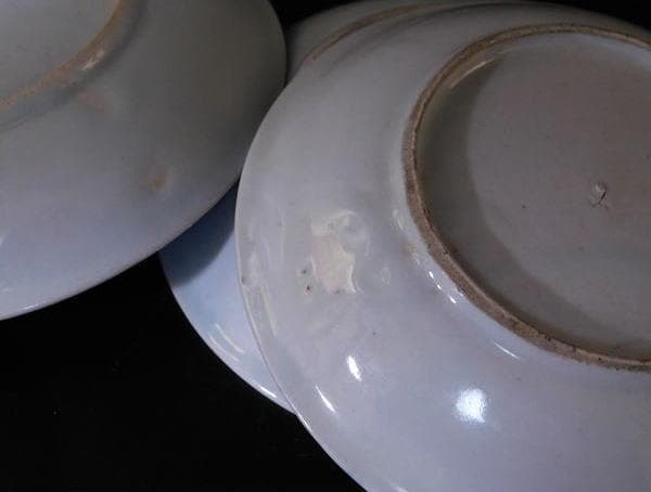 【時代磁器　染付　帆掛　山水文五寸皿　五枚／生掛・切込焼・初期古伊万里】