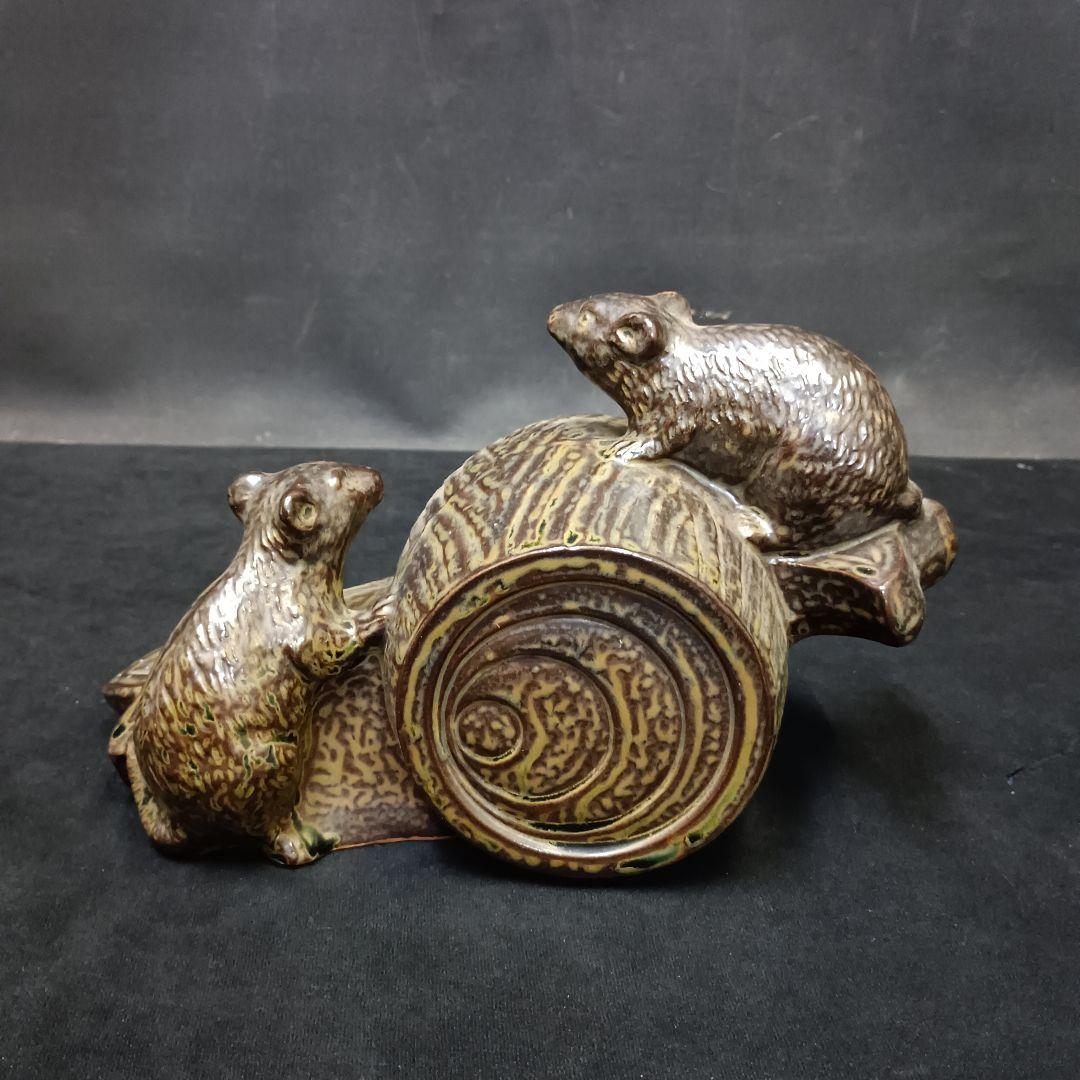 陶器 ネズミと小槌の置物 約25㎝