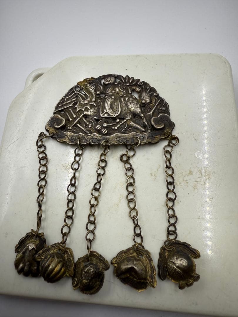 中国清代銀製麒麟童子