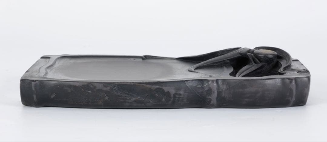 時代物 端渓硯 坑仔岩 蜘蛛紋竹形硯 唐木箱付 書道具 文房四宝 古美術 骨董品