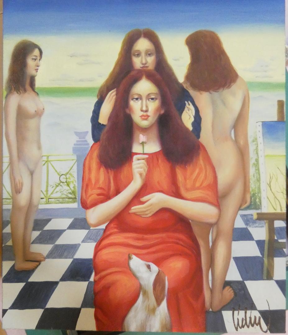 油絵　額付き　国領経郎　 F8 【　人物　】手描き　肉筆