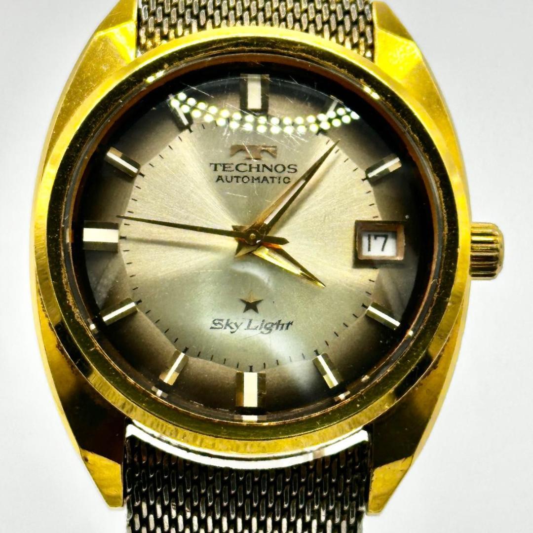 稼働 ヴィンテージ TECHNOS SkyLight 手巻き デイト　腕時計