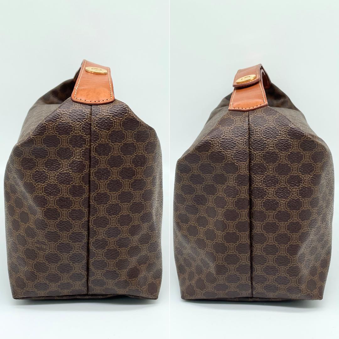 即配【美品】CELINE マカダム柄 ブラウン ハンドバッグ オールドセリーヌ