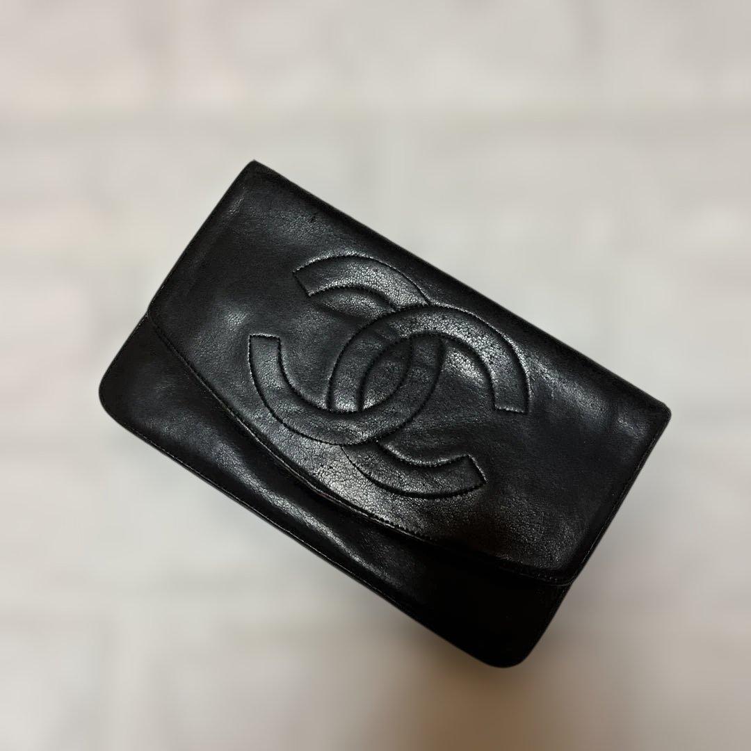 CHANEL シャネル　ラムスキン　ブラックレザー財布