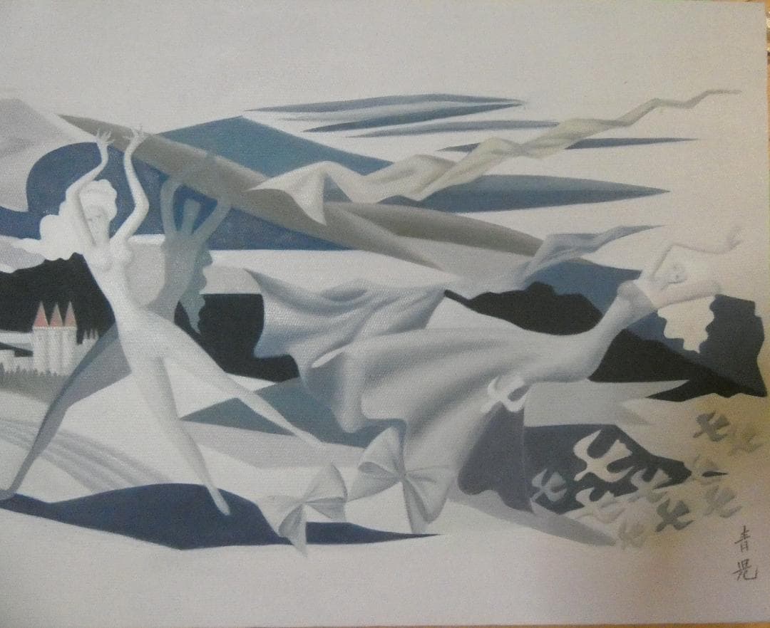 user_2e385f1e　油彩　東郷青児天使の樂園　額装済み 肉筆手描き