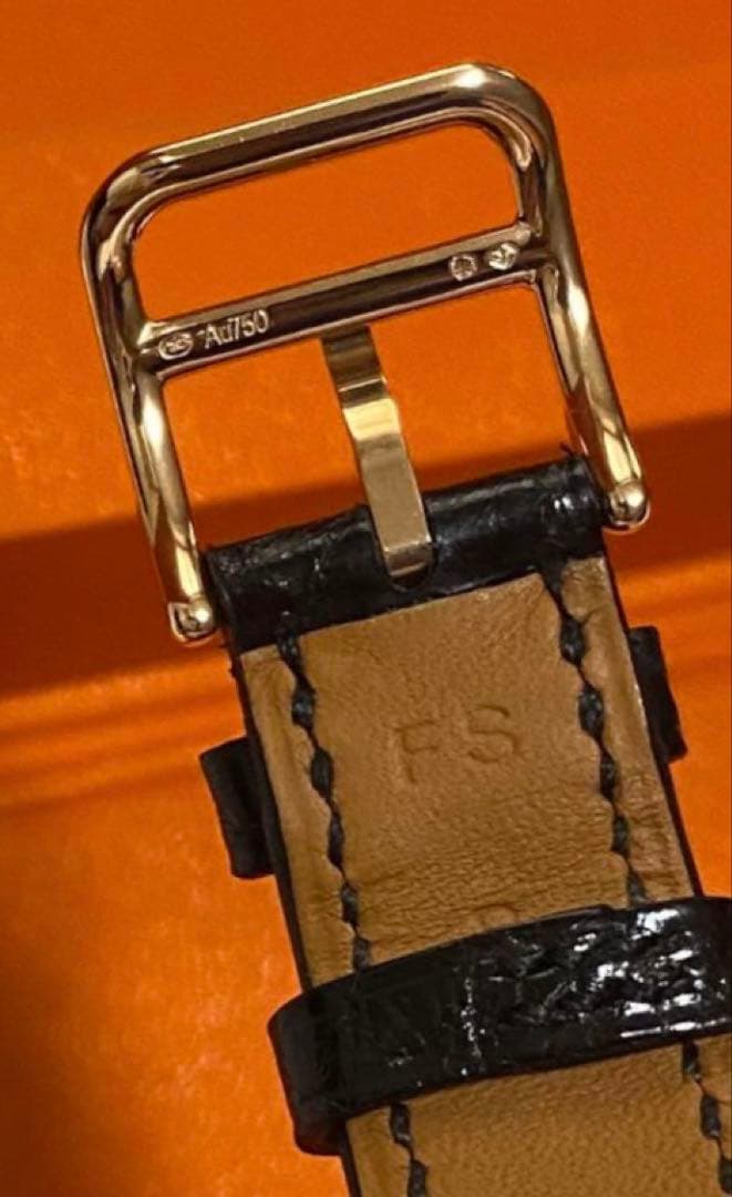 エルメス　Hウォッチ クロコベルト　ゴールドバックル