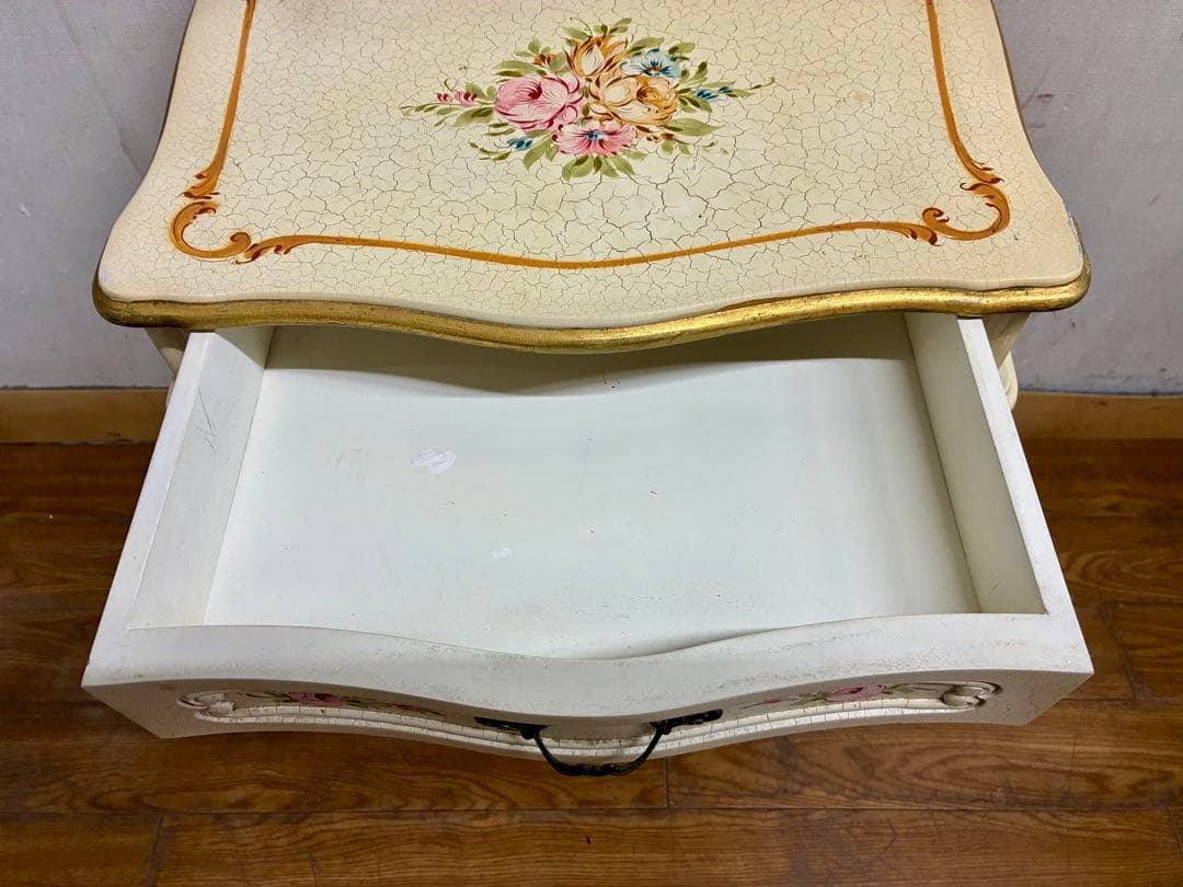 管398☆イタリア製☆ロココ調☆姫家具☆ヒビ加工☆サイドテーブル