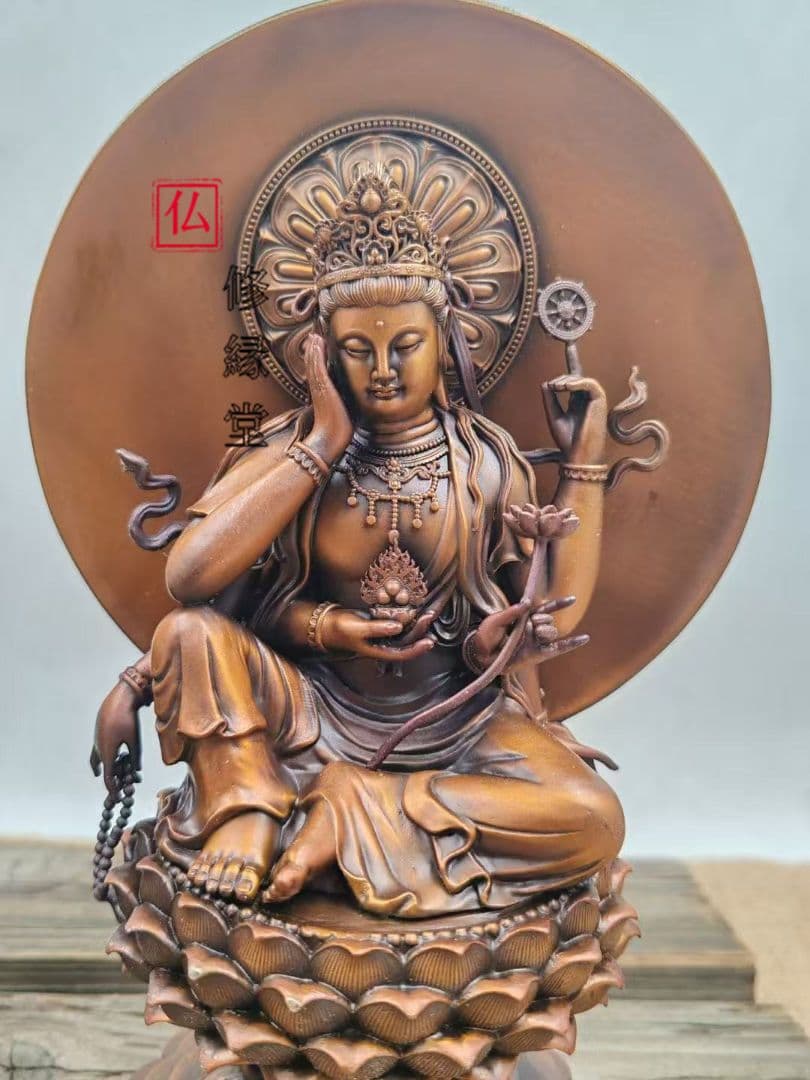 【修縁堂】青銅着色 如意輪観音 仏像坐像 祈る厄除