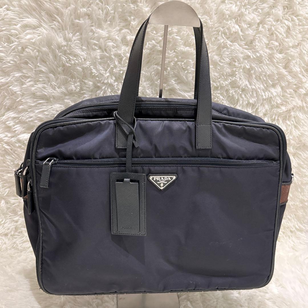 PRADA プラダ ナイロン ビジネスバッグ ブリーフケース ネイビー 三角ロゴ