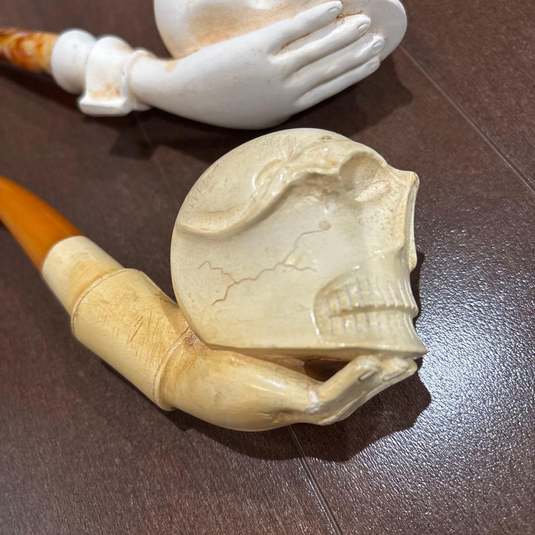 ビンテージ　スカル & ハンド　パイプ　2個セット　メシャム　陶器