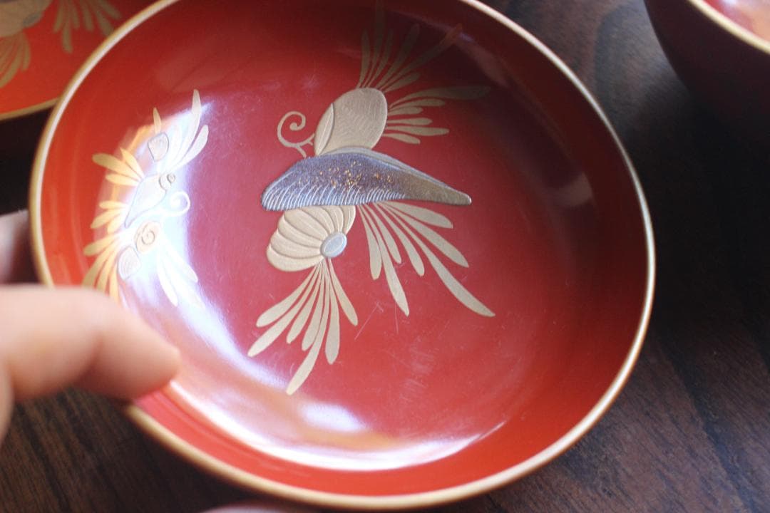 時代逸品！時代金縁朱漆に極上貝尽くし蒔絵の映えるお椀2点（検輪島塗雑煮椀