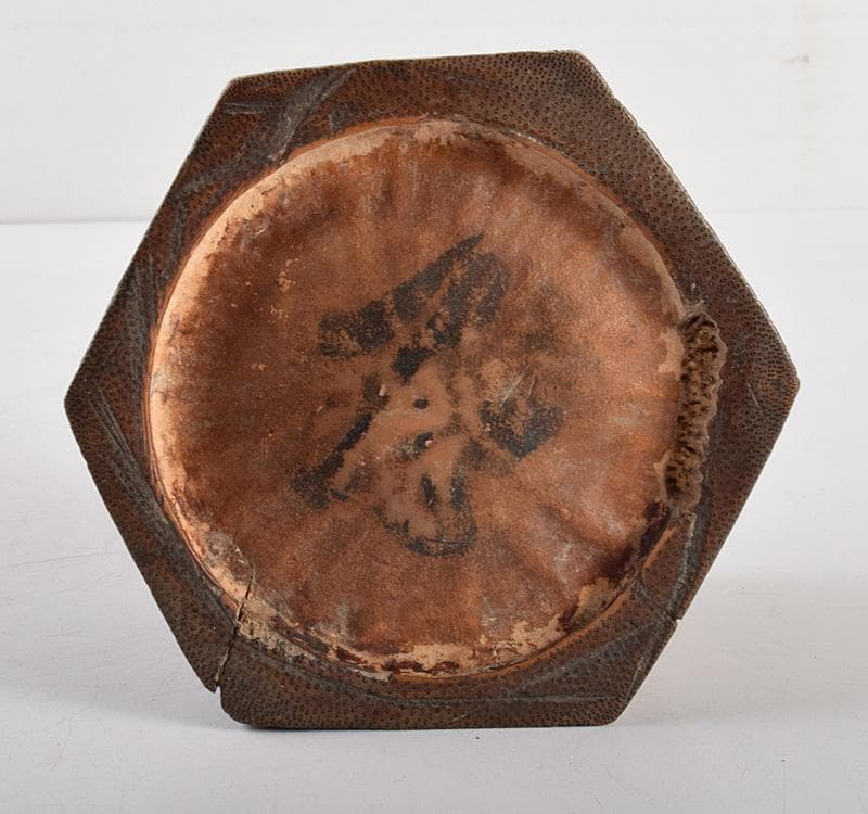 中国　書道具　古竹　花彫　筆筒　M　R4936