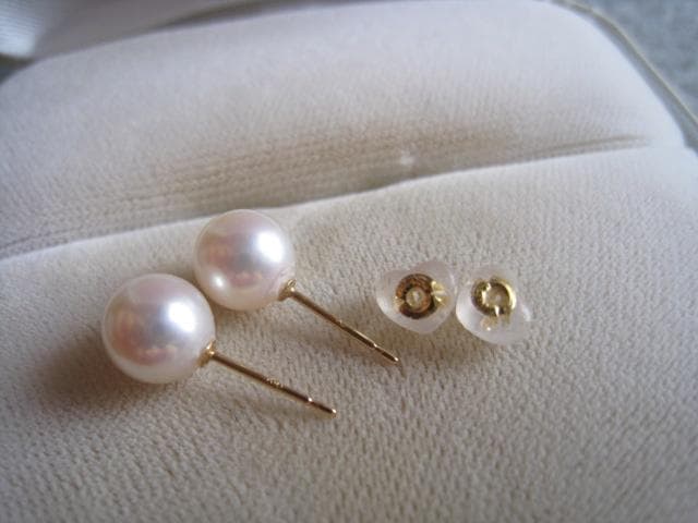 ☆素敵！照り抜群 天然あこや真珠7.2mmX2粒 k18金イエローゴールドピアス