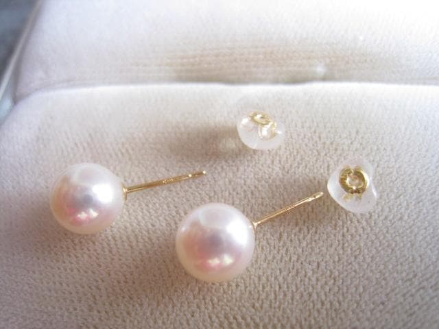 ☆素敵！照り抜群 天然あこや真珠7.2mmX2粒 k18金イエローゴールドピアス