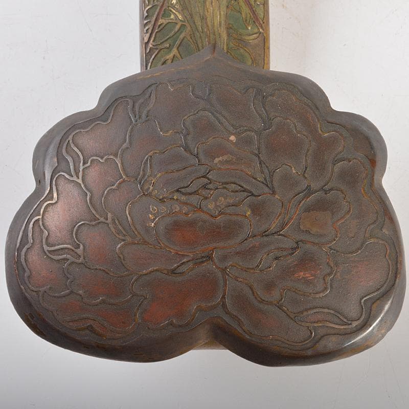 中国　古銅　山水人物文刻　如意　U　R6753