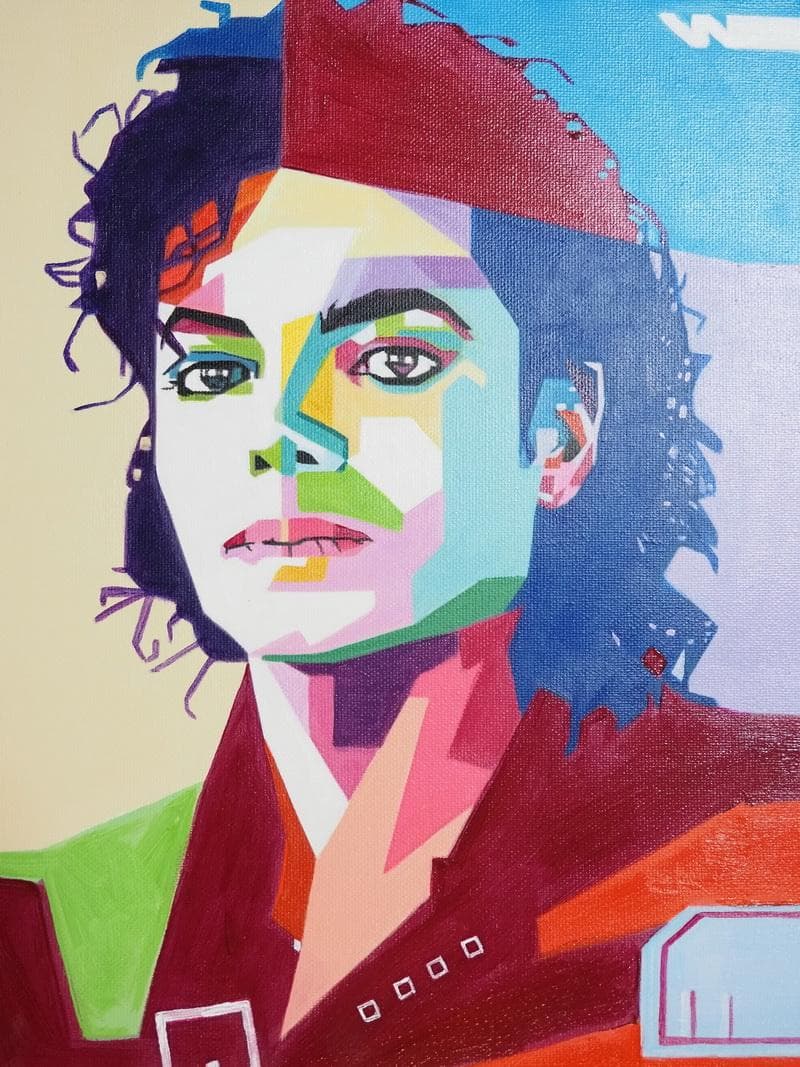 人物画　油絵　アンディ・ウォーホル　「マイケルジャクソン」　F6額付き　手描き