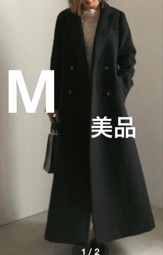 アメリ　ameri ロングコート　黒　ウールコート　レディース　プリーツ　M