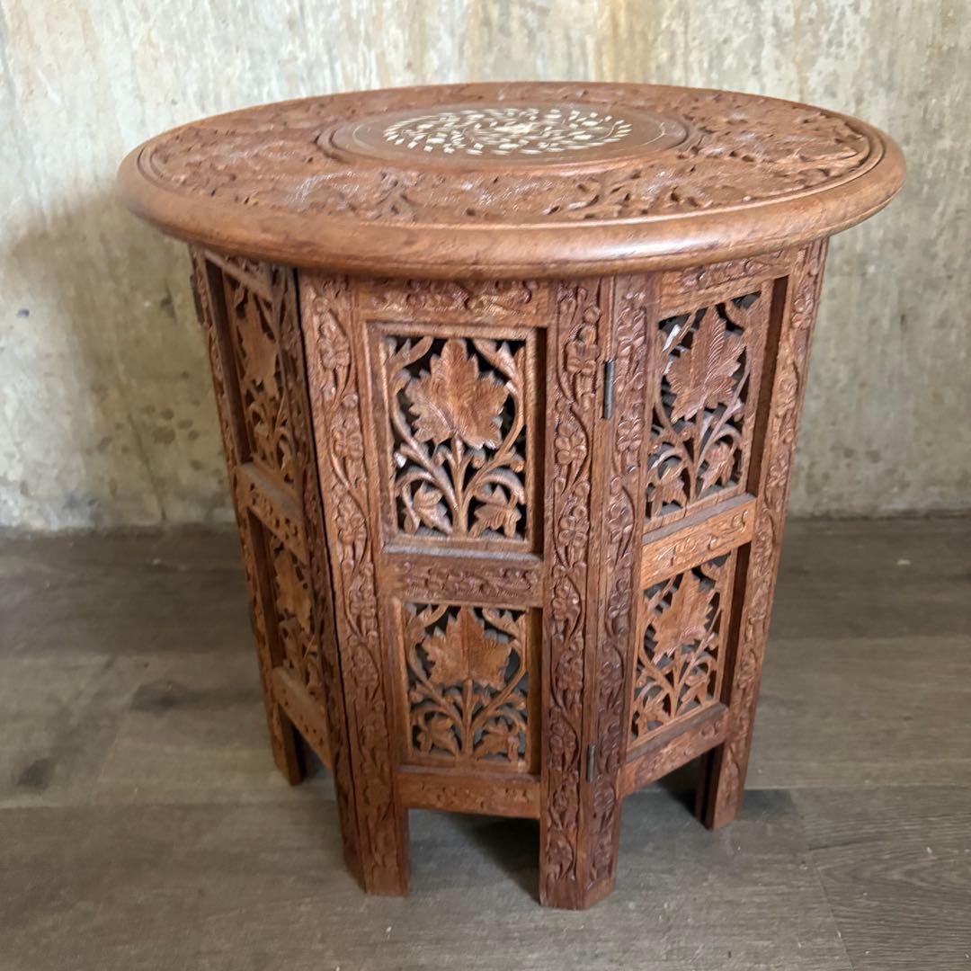 シーシャムウッド　彫刻テーブル　サイドテーブル　インド製　ヴィンテージ　②
