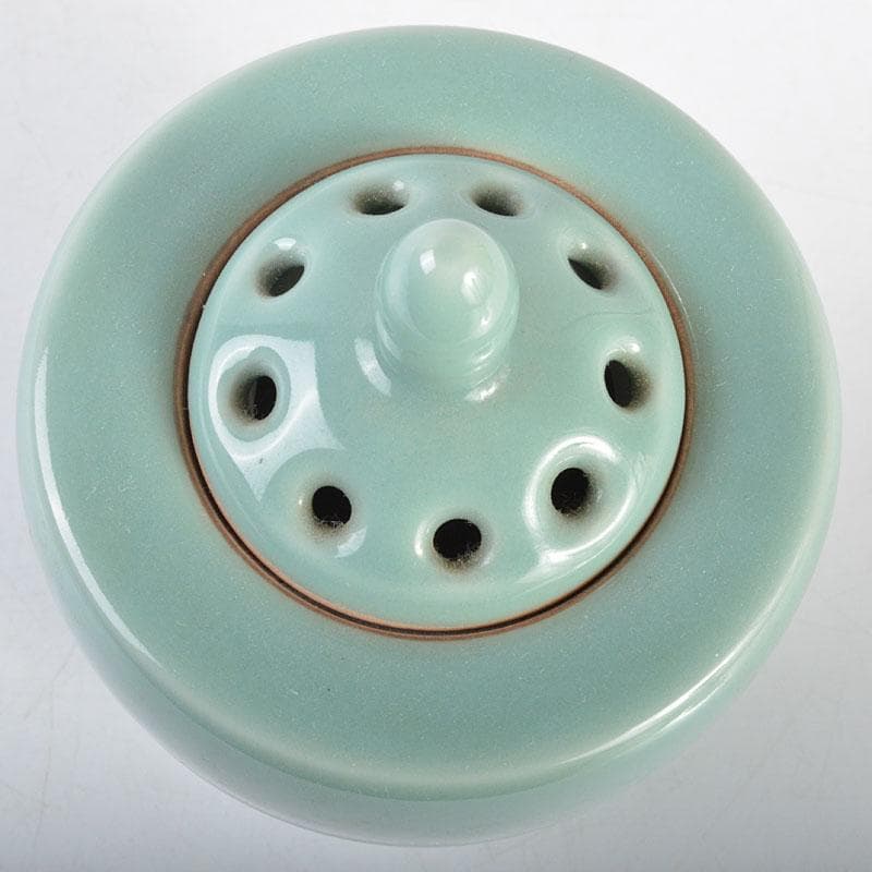 京焼　虚心庵　二代　加藤渓山作　砧青磁　香炉　共箱　V R4508