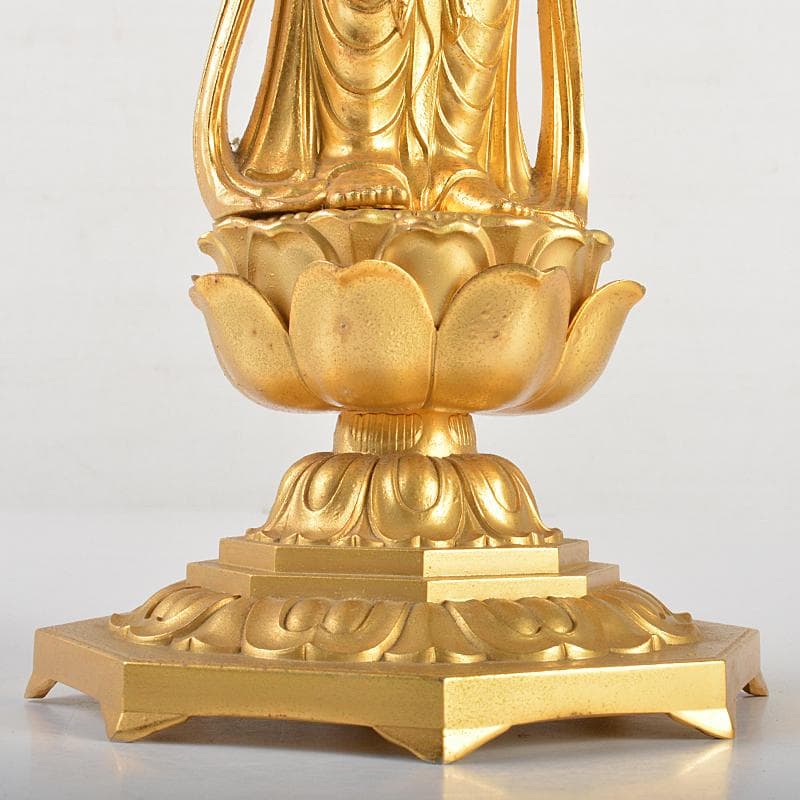 仏師　牧田秀雲作　銅鍍金　聖観世音菩薩像　仏像　置物　共箱　V　R7202B