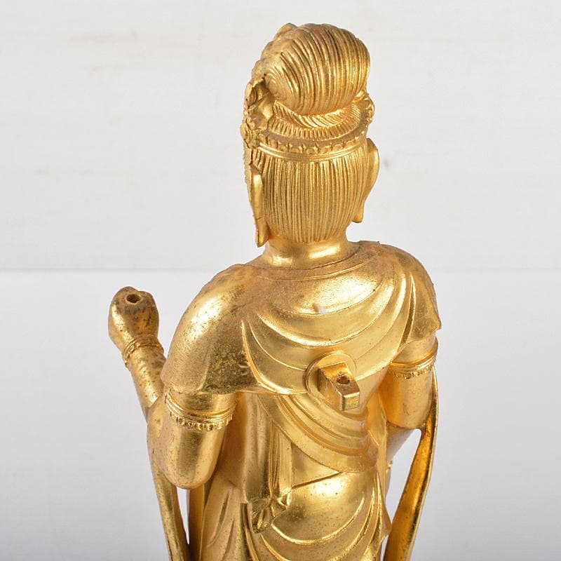 仏師　牧田秀雲作　銅鍍金　聖観世音菩薩像　仏像　置物　共箱　V　R7202B