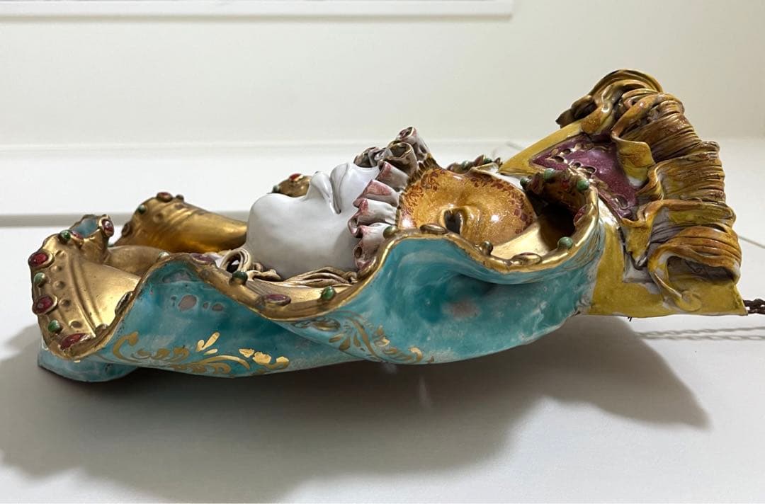 イタリア作家物☆ヴェネチアンマスクの貴婦人 仮面 陶器製壁掛オブジェ