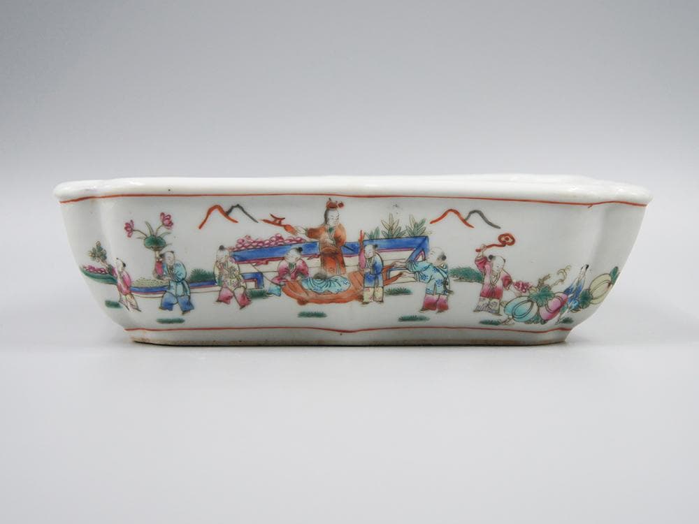 【瓷】　★ 瓷器 粉彩唐子紋水仙鉢 ★　清朝期　花卉 果物 手描文様　明清磁器