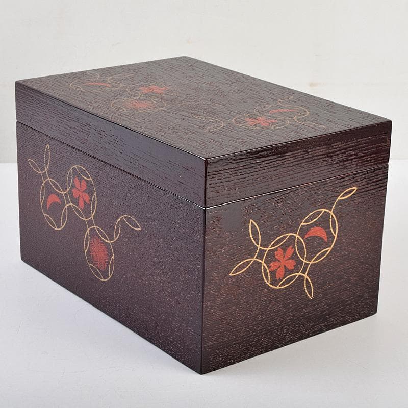 茶道具　柿合溜　四季七宝蒔絵　利休茶箱　赤楽茶碗　棗など　七点一式　MR9485