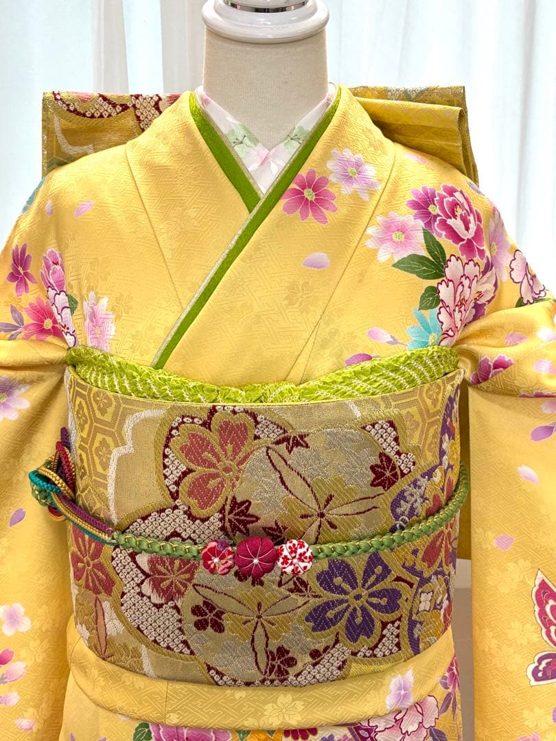 振袖フルセット　1127 黄色　正絹　振袖　格安！