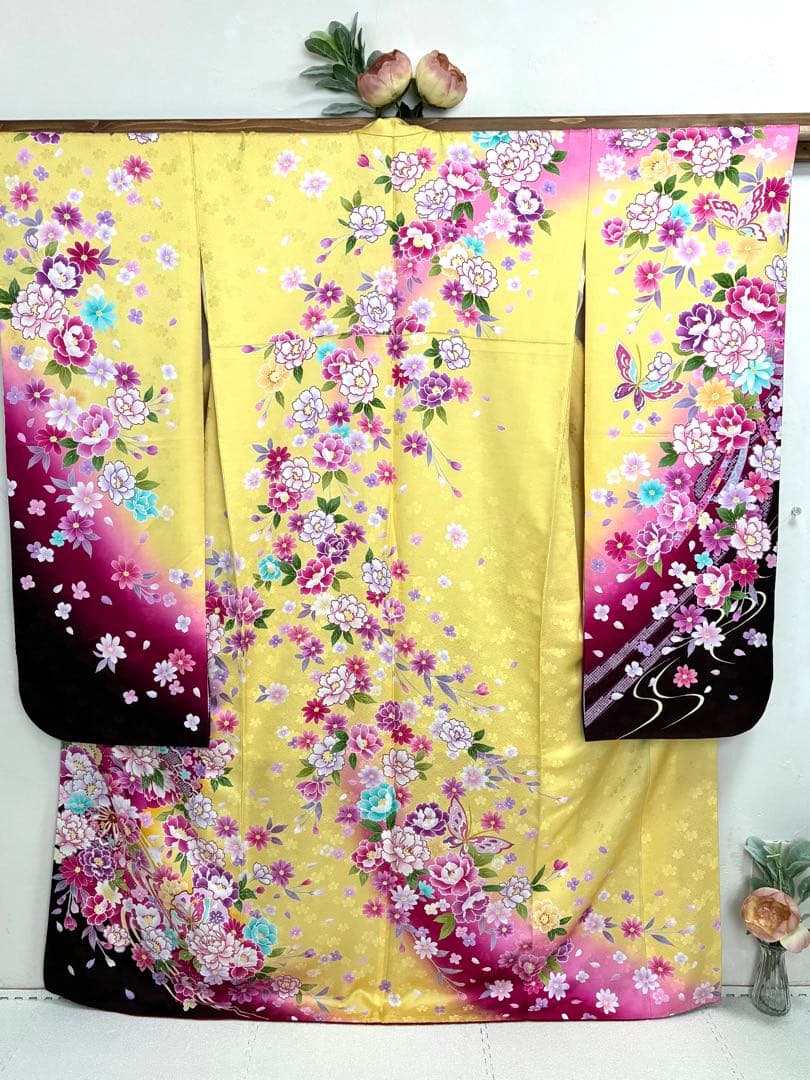 振袖フルセット　1127 黄色　正絹　振袖　格安！