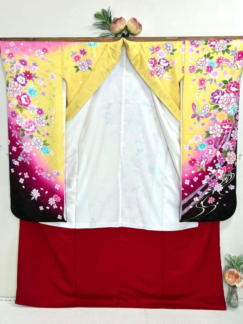 振袖フルセット　1127 黄色　正絹　振袖　格安！