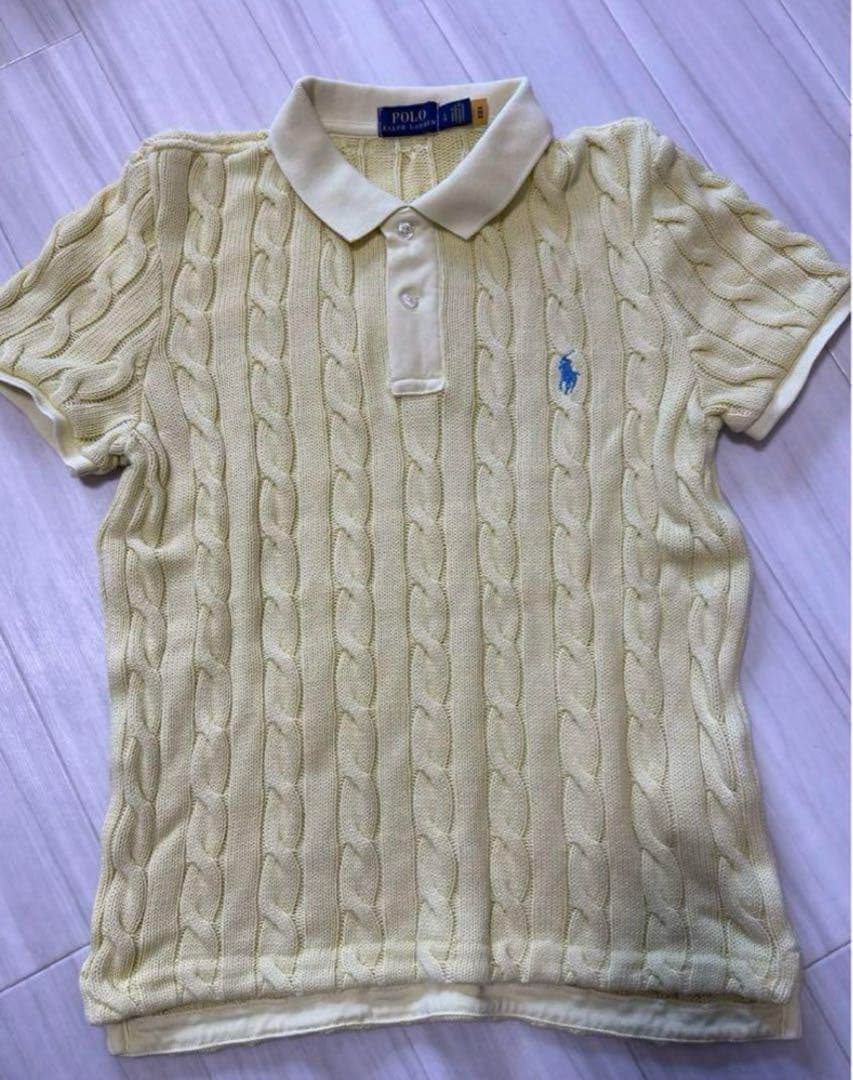 Polo Ralph Lauren ケーブルニットポロシャツ L イエロー
