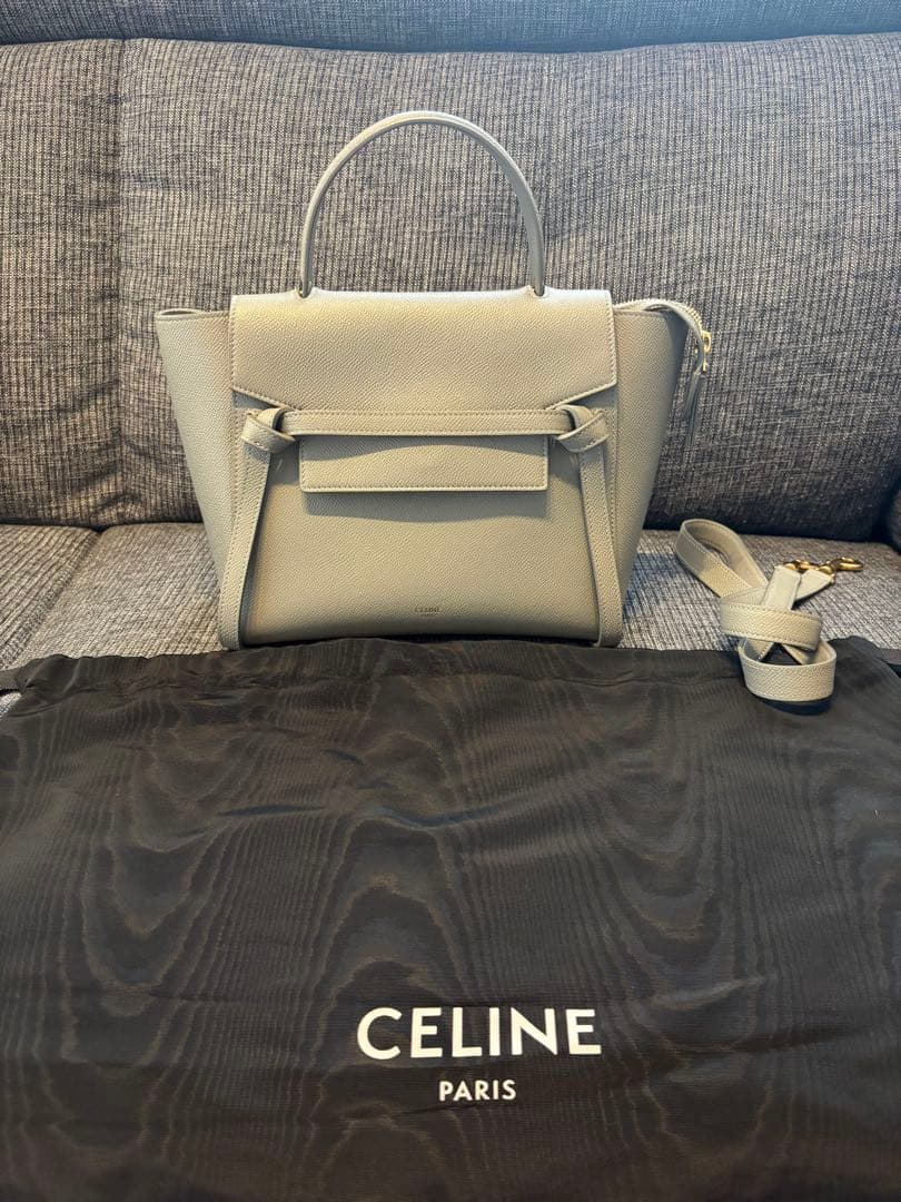 【極美品】【値下げ】CELINE ベルトバッグ　グレー/水色保存袋付き