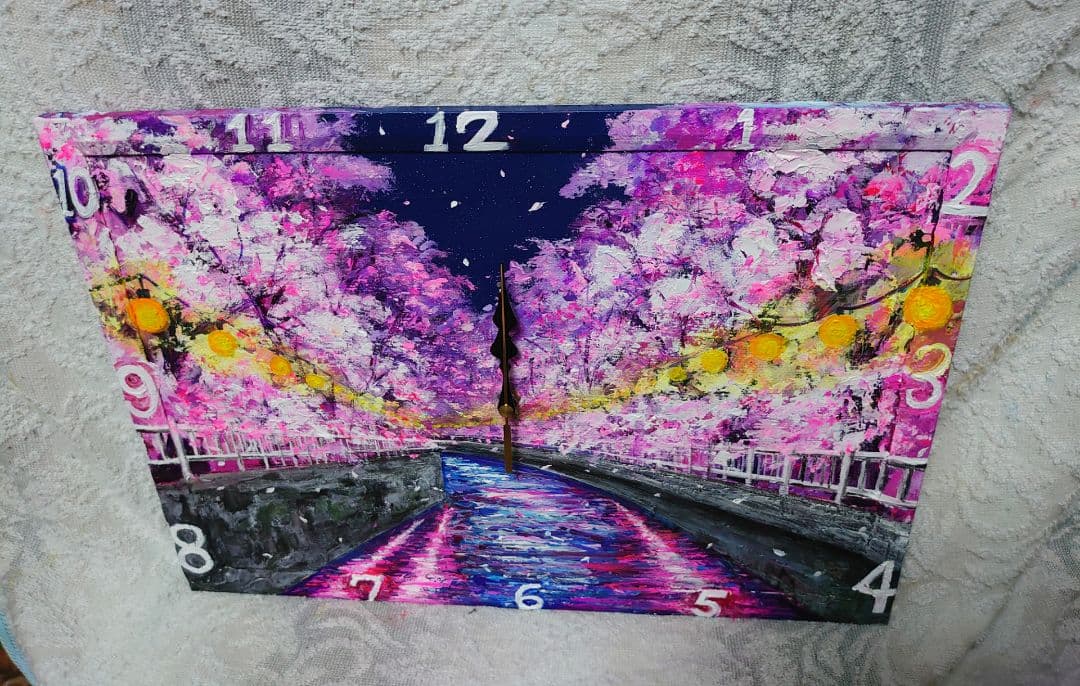 油絵 絵画 時計【夜桜】