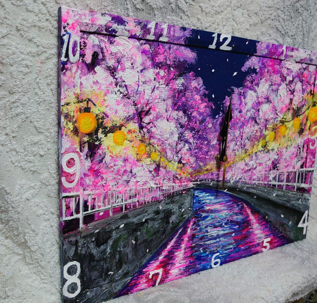 油絵 絵画 時計【夜桜】