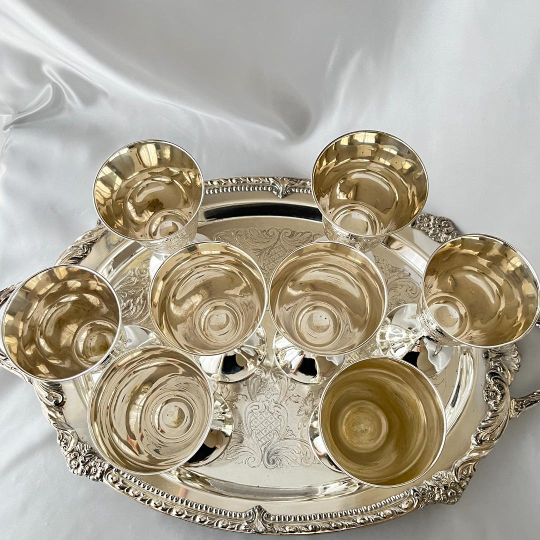 【英国】ワインゴブレット 8個組 【シルバープレート】華麗！！