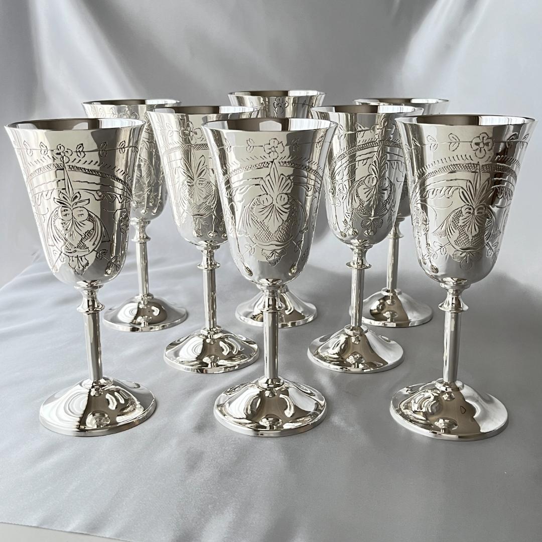 【英国】ワインゴブレット 8個組 【シルバープレート】華麗！！