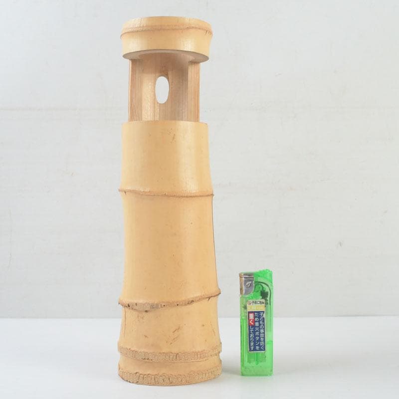 茶道具　指物師　稲垣信斎作　一重切　竹花入　銘「清水」　共布共箱　V　9472