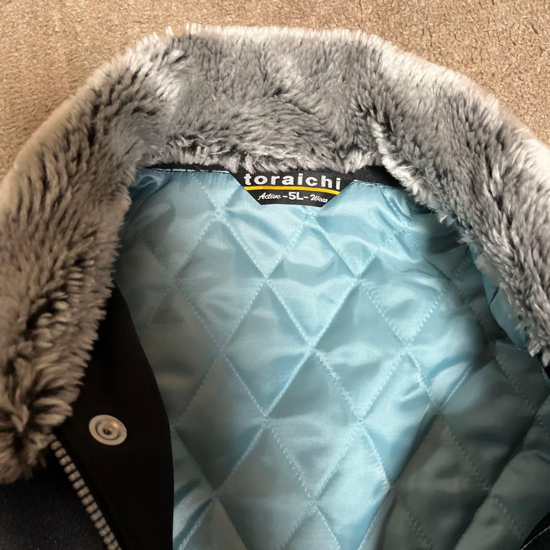 寅壱 2530-150 ハーフコート 5L 防寒 裏キルト 衿ボア 黒 試着のみ