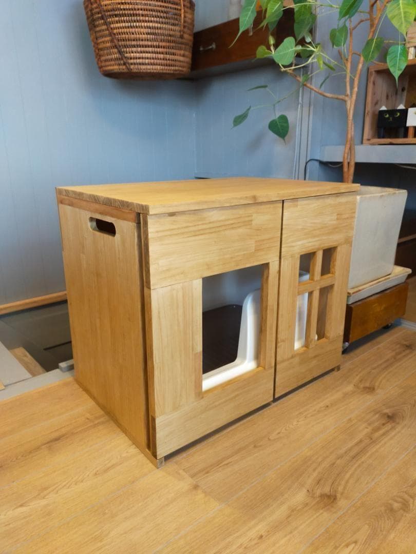 デオトイレ快適ワイドにぴったりな猫トイレカバー　ストッカー付き　(無塗装)