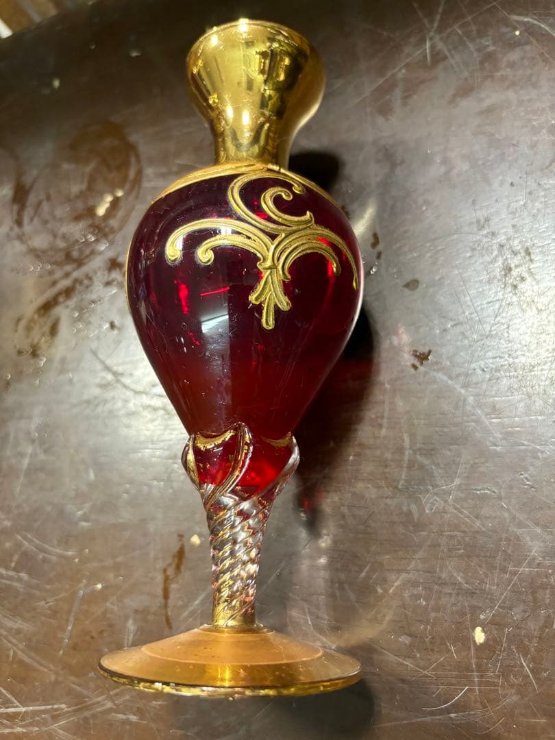 ベネチアンガラス 一輪挿し 赤と金のガラス花瓶 2点セット 大特価