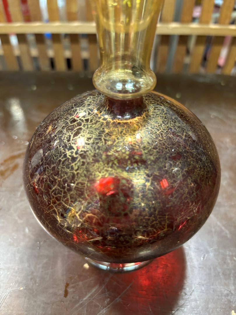 ベネチアンガラス 一輪挿し 赤と金のガラス花瓶 2点セット 大特価